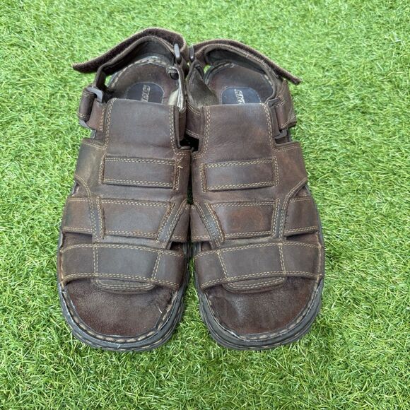 Skechers Sandals Mens Size 12 Fisherman Gladiator Brown Leather Open Toe - Picture 1 of 7